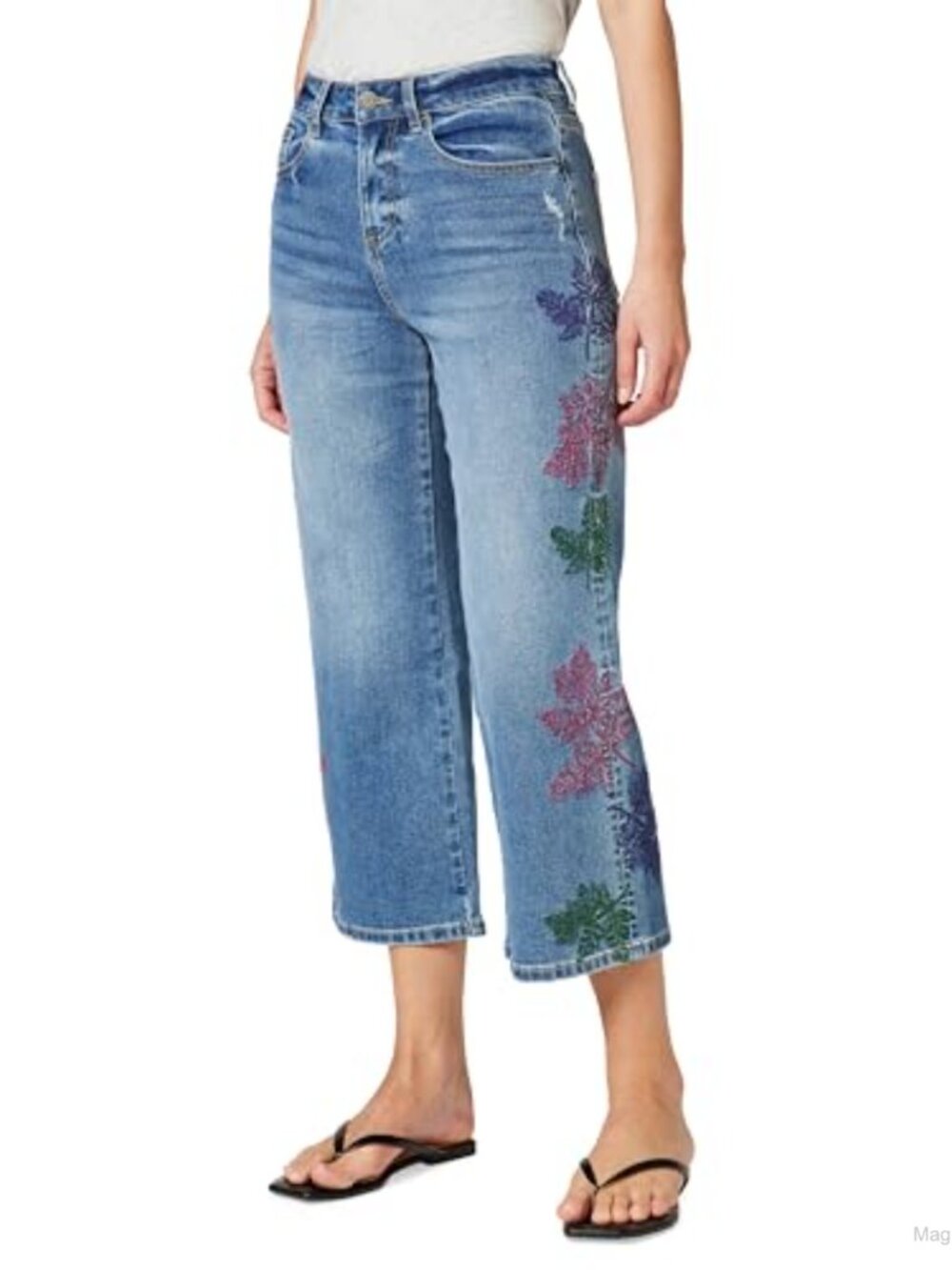 Desigual Women's Denim Botani Flor Loose Fit Mid Rise Jeans